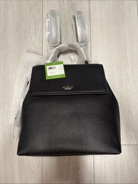 NWT kate spade Black Kingston drive simona Pebbled Leather Flap Backpack